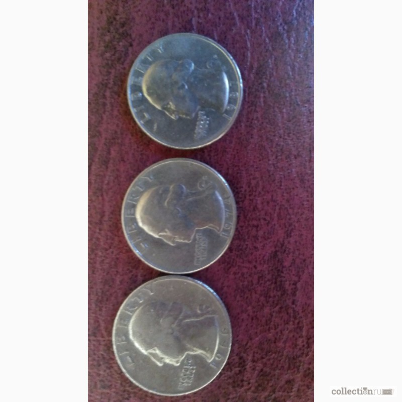Фото 3. Монеты liberty quarter dollar 1966, 74, 87