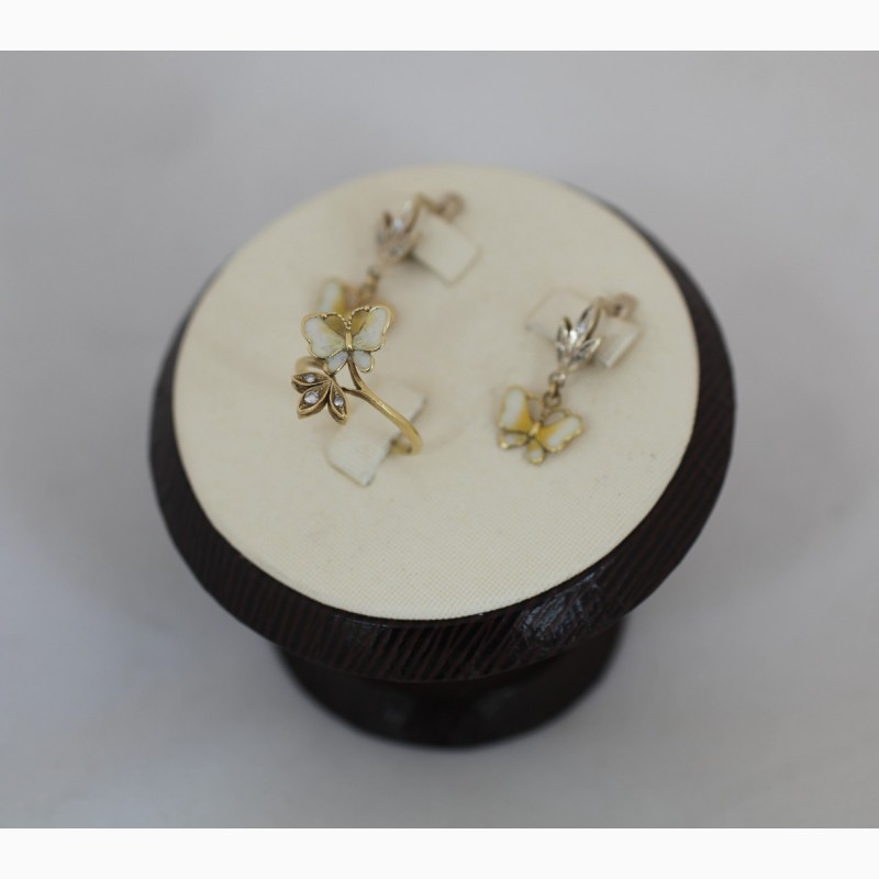Фото 2. Продается Комплект. Золотое кольцо и серьги с бриллиантами 0, 1ct Butterfly