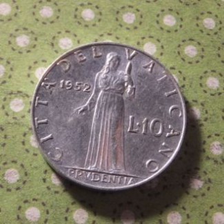 10 лир Ватикан 1952год монета