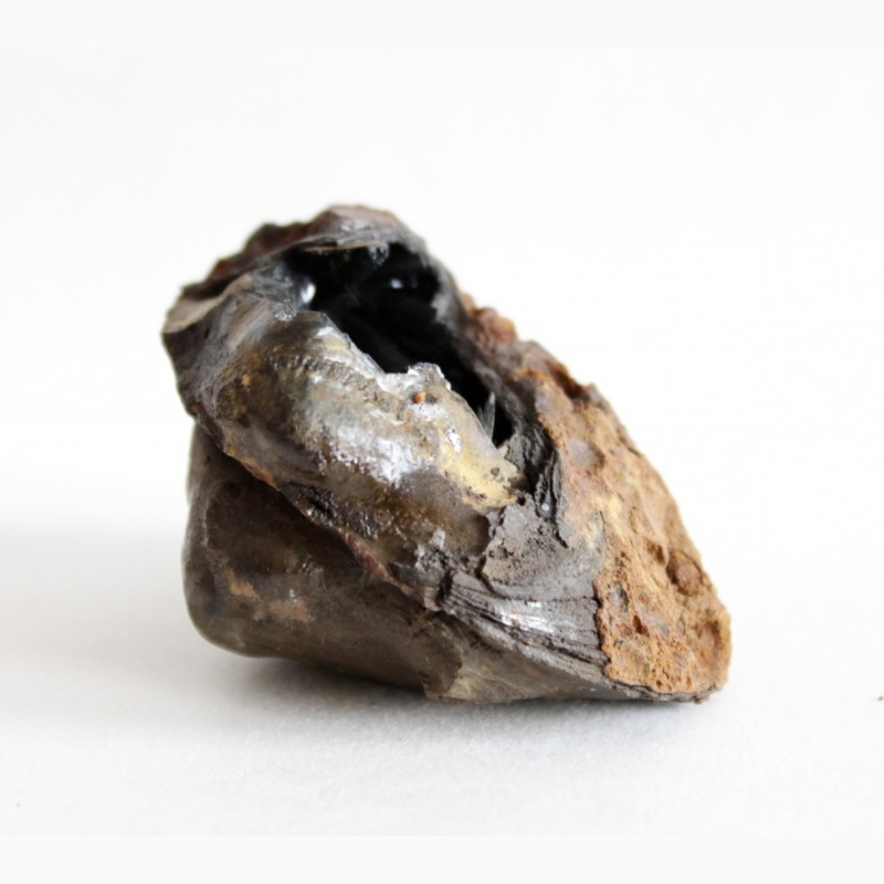 Фото 3. Кристаллы вивианита, псиломелан в полости ископаемой раковины в железной руде