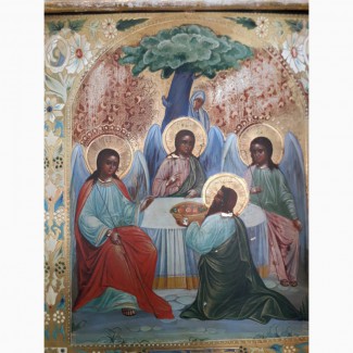 Икона Живоначальная Троица, на золоте, киот, 19 век