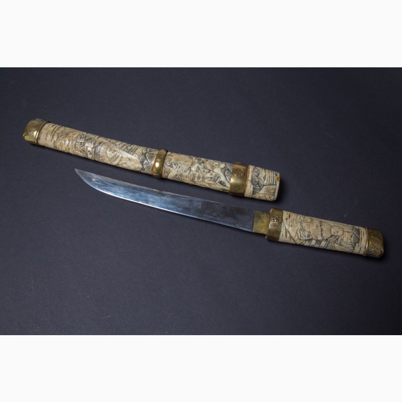 Фото 2. Старинный нож в японском стиле. Конец 19 начало 20 века. Кость, металл