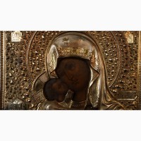 Старинный образ Пресвятой Богородицы «Владимирская» в серебряном окладе. Москва, 1896 г