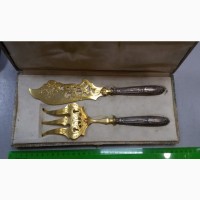 Столовый набор серебряные лопатка и вилка, Франция, серебро голова Минервы, золочение