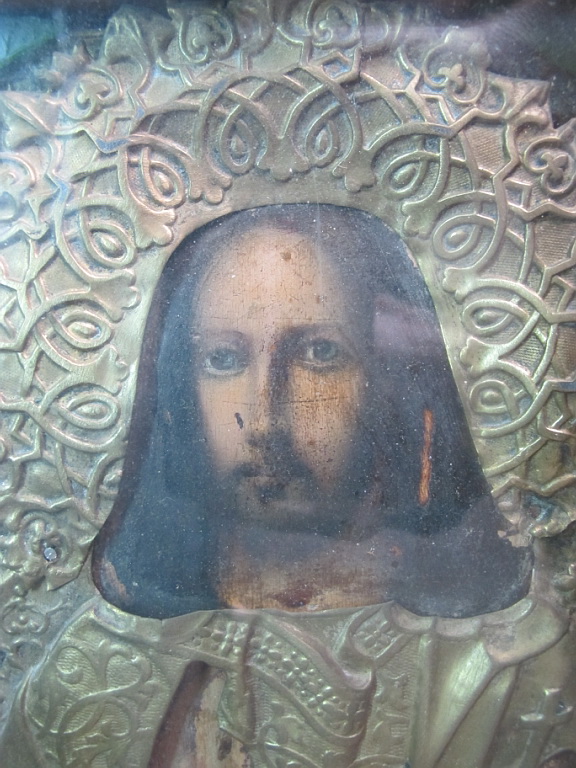 Икона Вседержитель, латунный оклад, киот, 19 век
