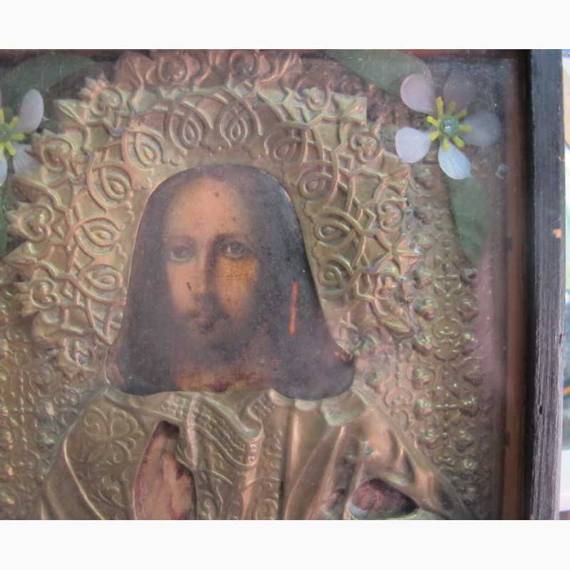 Фото 4. Икона Вседержитель, латунный оклад, киот, 19 век
