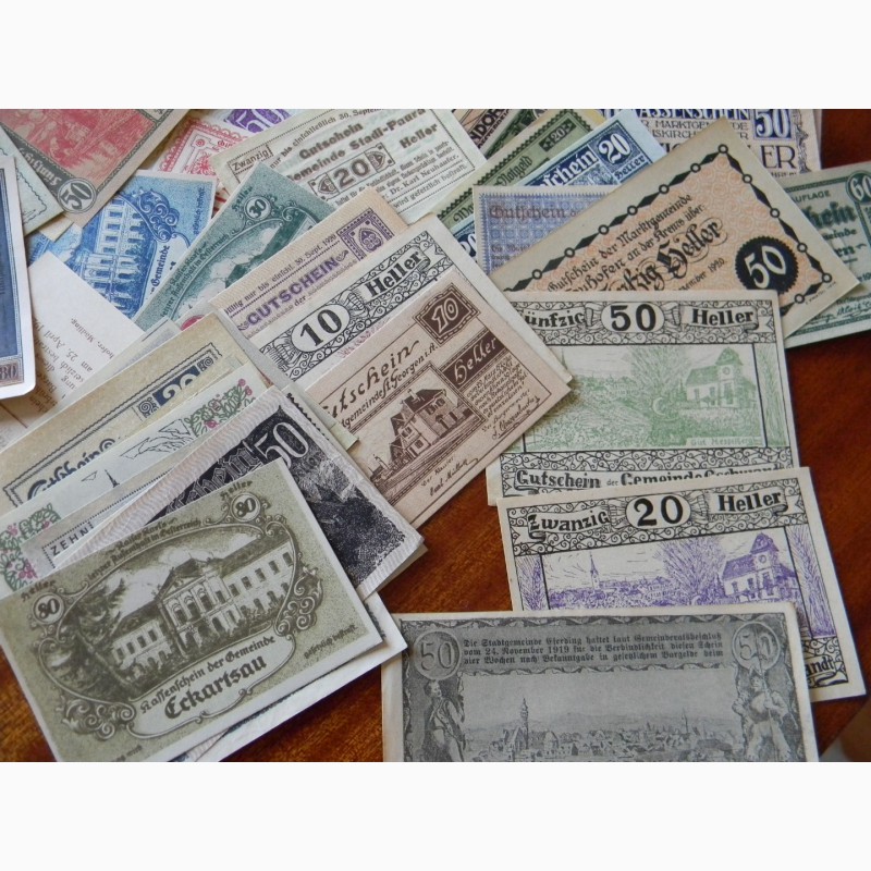 Фото 2. Старинные Нотгельды Австрии, 100 банкнот без повторов