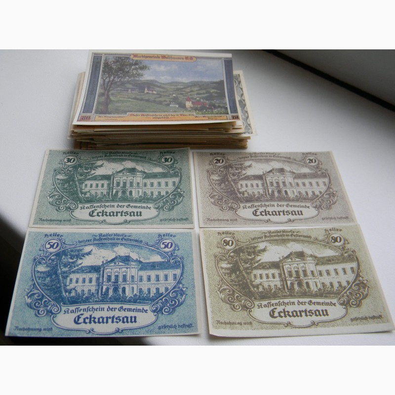 Фото 4. Старинные Нотгельды Австрии, 100 банкнот без повторов
