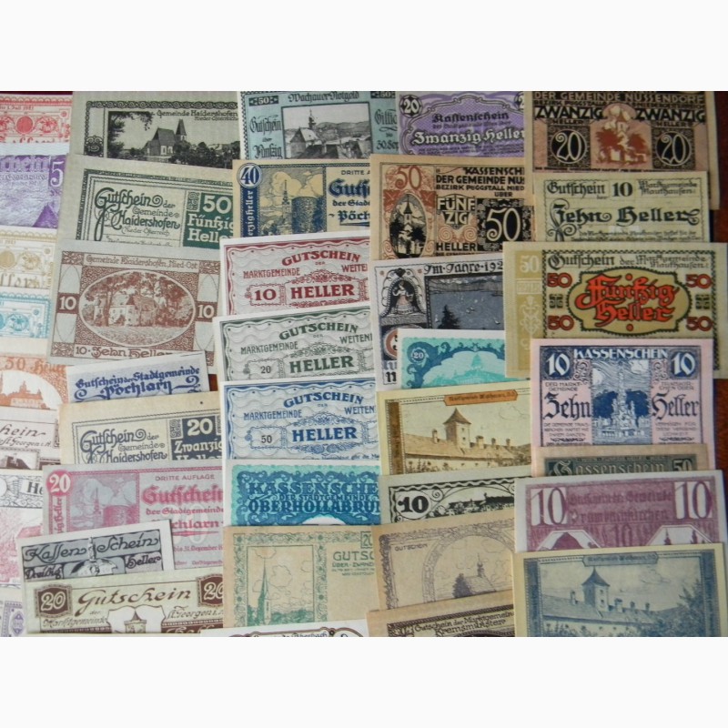 Фото 6. Старинные Нотгельды Австрии, 100 банкнот без повторов