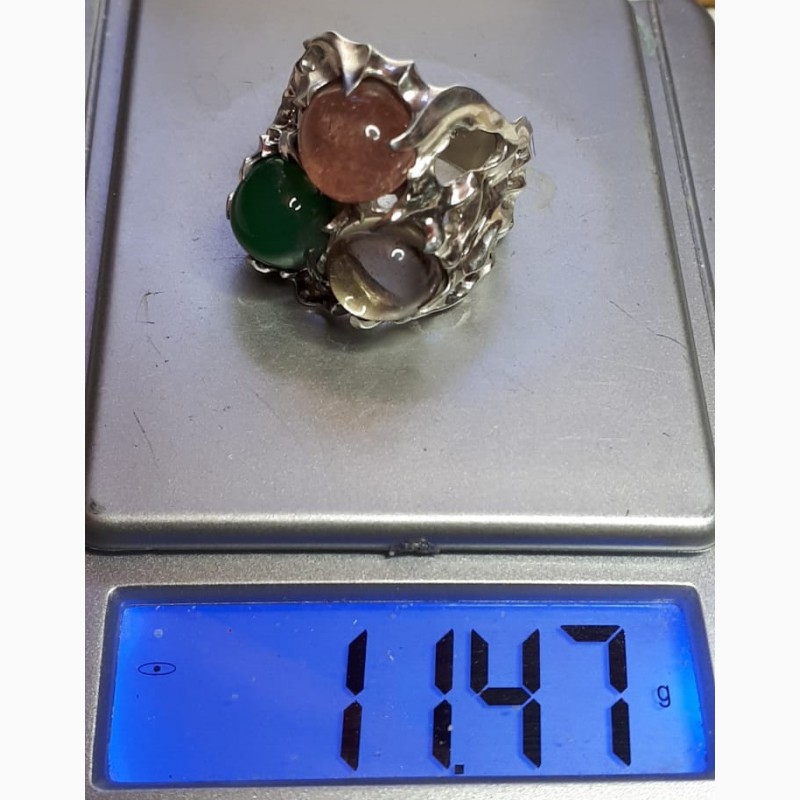 Фото 4. Серебряный перстень Огонь, серебро 925 проба, камни зеленый хризопраз, розовый кварц, цитрин