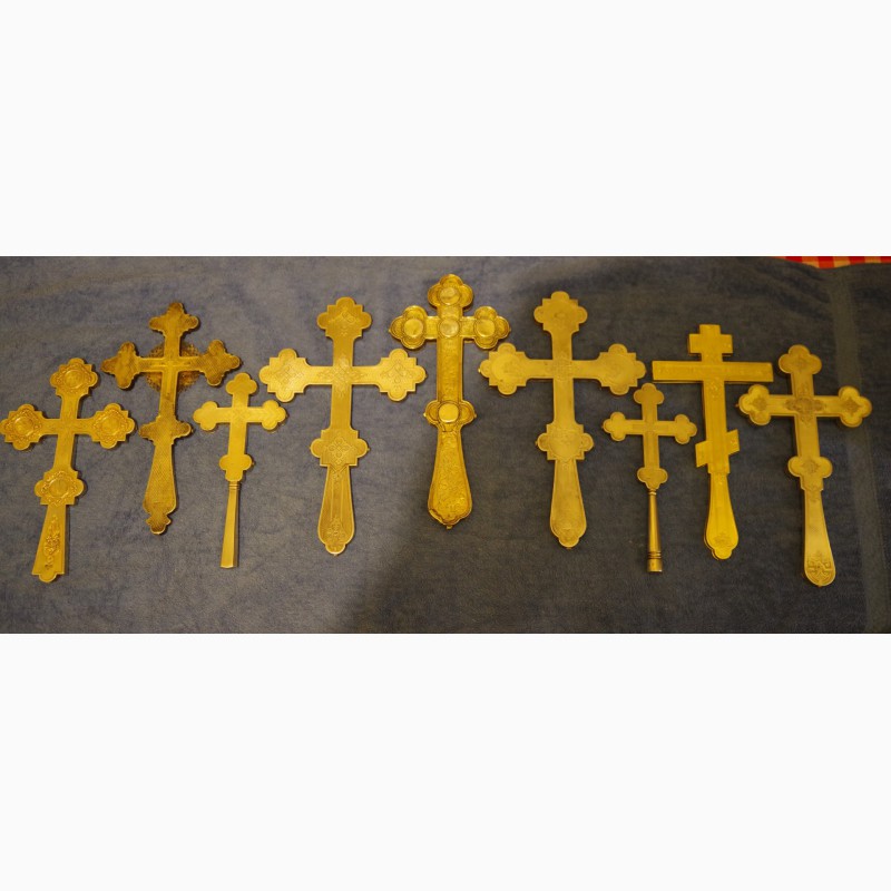 Фото 2. Коллекция из 9-ти старинных напрестольных крестов. Серебро 84, позолота. Россия, XIX в
