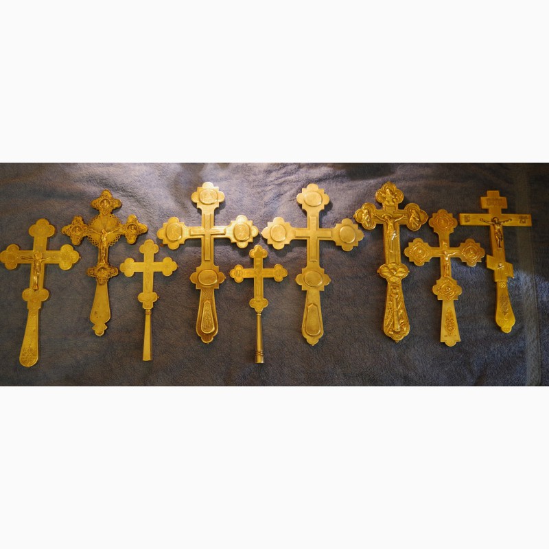 Фото 3. Коллекция из 9-ти старинных напрестольных крестов. Серебро 84, позолота. Россия, XIX в