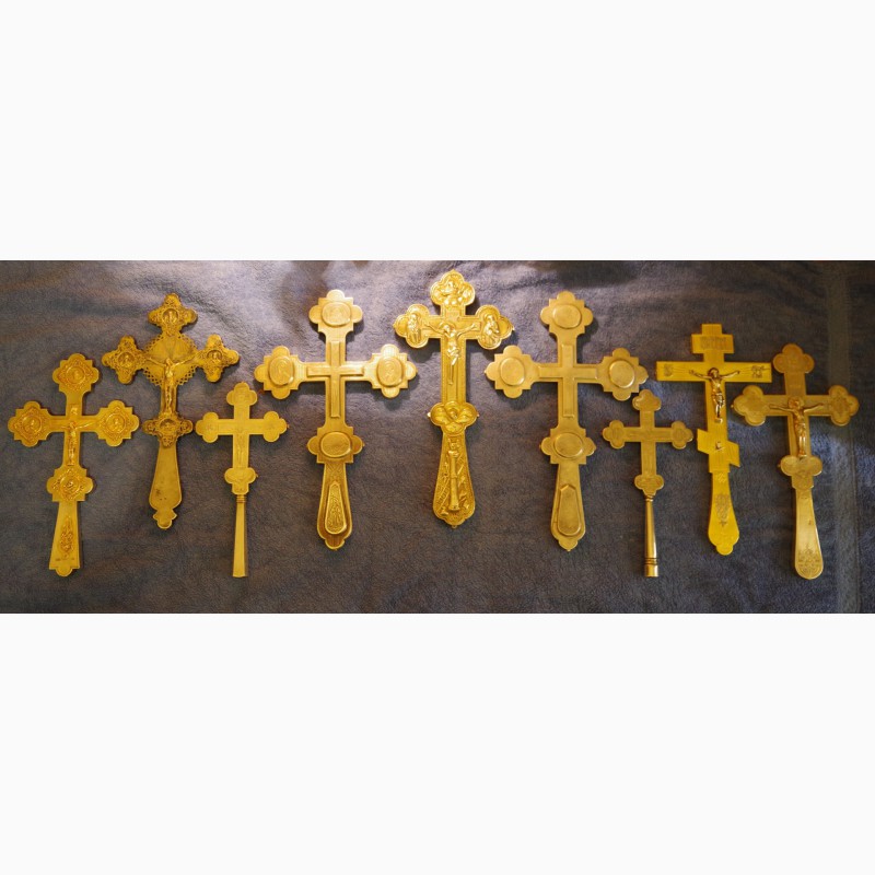 Фото 4. Коллекция из 9-ти старинных напрестольных крестов. Серебро 84, позолота. Россия, XIX в