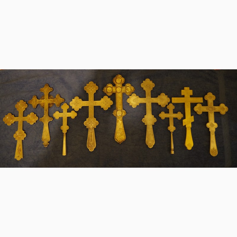 Фото 5. Коллекция из 9-ти старинных напрестольных крестов. Серебро 84, позолота. Россия, XIX в