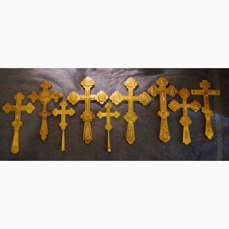 Фото 6. Коллекция из 9-ти старинных напрестольных крестов. Серебро 84, позолота. Россия, XIX в
