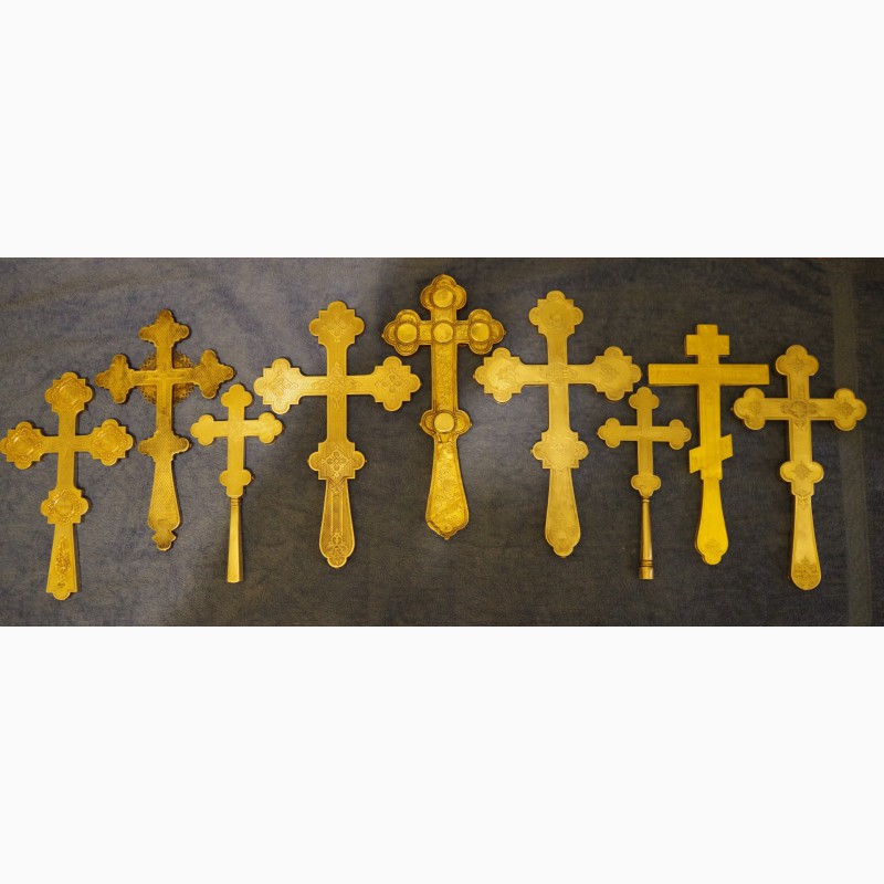 Фото 7. Коллекция из 9-ти старинных напрестольных крестов. Серебро 84, позолота. Россия, XIX в