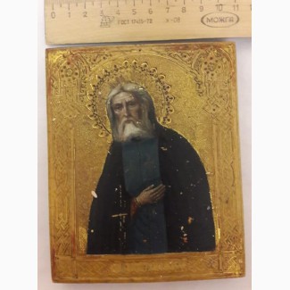 Икона Серафим Саровский, на золоте, 19 век