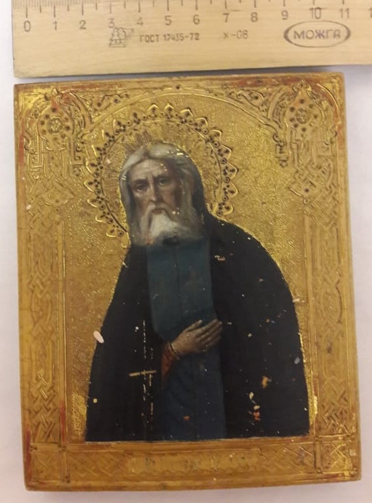 Икона Серафим Саровский, на золоте, 19 век