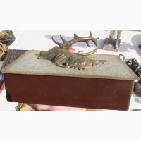Шкатулки охотничья тематика, бронза, дерево, начало 20го века