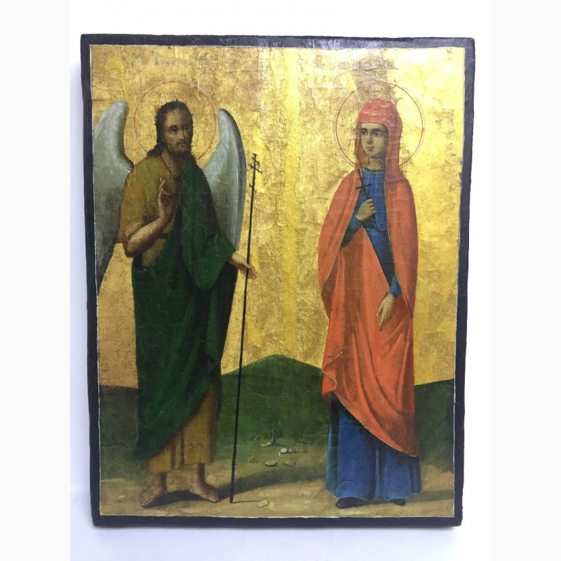 Фото 3. Икона Св.Иоанн Предтеча и Св.Муч.Васса Афон 19 век. (Подписная)