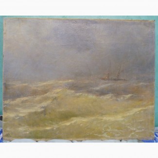 Картина Кораблик по морю гуляет, холст, масло, НХ, Россия, 19 век