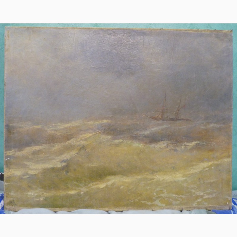 Фото 5. Картина Кораблик по морю гуляет, холст, масло, НХ, Россия, 19 век