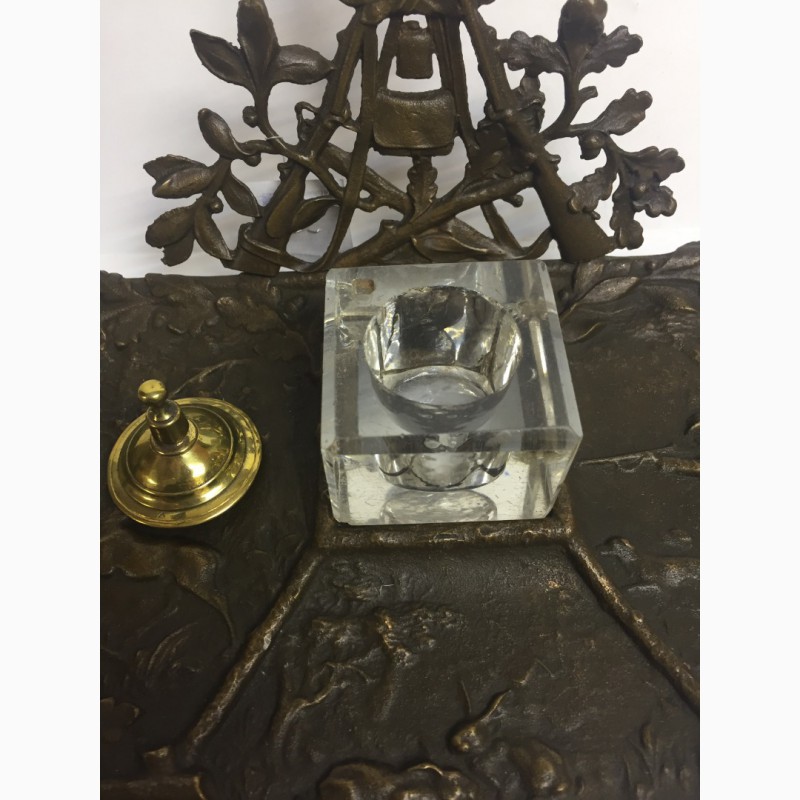 Фото 3. Чернильница на подставке Охота Бронза, стекло Франция конец XIX века
