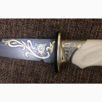Коллекционный нож дамасская сталь, рукоять резьба по зубу кашалота, авторская работа