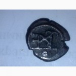 Античная монета Херсонеса. Император Лев 1 - голова воина, реверс геометрическое письмо