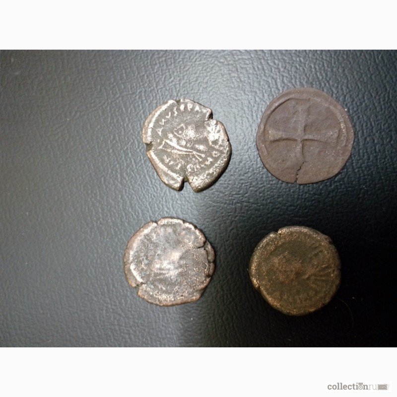 Фото 3. Античная монета Херсонеса. Император Лев 1 - голова воина, реверс геометрическое письмо