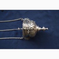 Лампада церковная серебряная, украшенная гравировкой и резьбой. Москва, 1890-е гг
