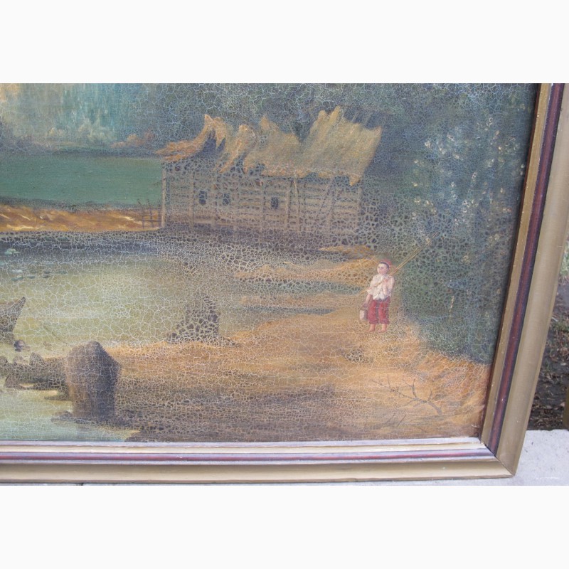 Фото 2. Картина Рыбачок, холст, масло, царская Россия, 19 век