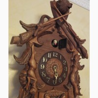 Часы деревянные охотничьи, с кукушкой, ручная резьба по дереву