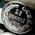 Редкая, серебряная монета 25 пенни 1916 года