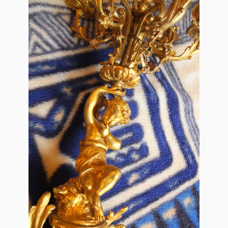 Фото 2. Бронзовый канделябр 6ти рожковый с ангелочком, бронза, золочение, 19 в