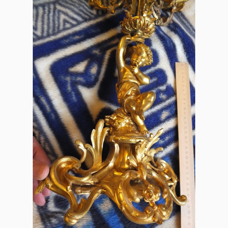 Фото 9. Бронзовый канделябр 6ти рожковый с ангелочком, бронза, золочение, 19 в