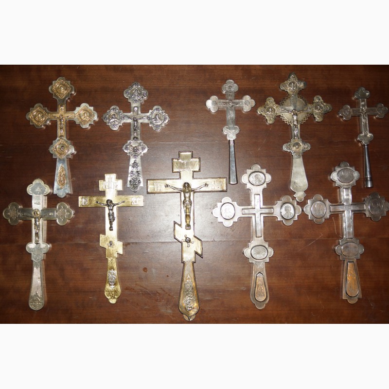 Фото 11. Коллекция из десяти старинных напрестольных крестов. Серебро 84 пробы. Россия, XIX век