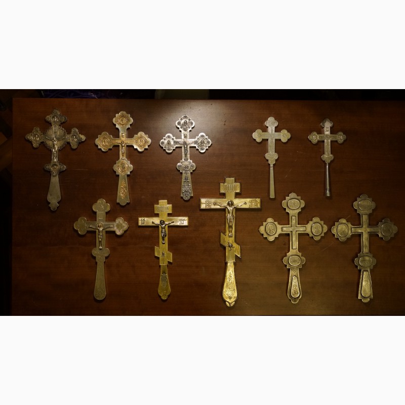 Фото 3. Коллекция из десяти старинных напрестольных крестов. Серебро 84 пробы. Россия, XIX век