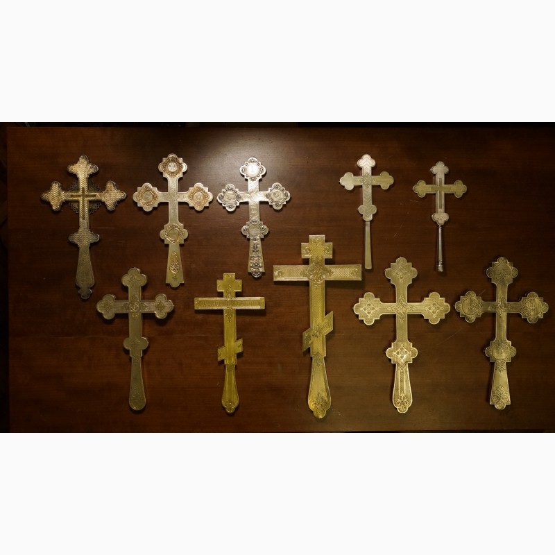 Фото 4. Коллекция из десяти старинных напрестольных крестов. Серебро 84 пробы. Россия, XIX век