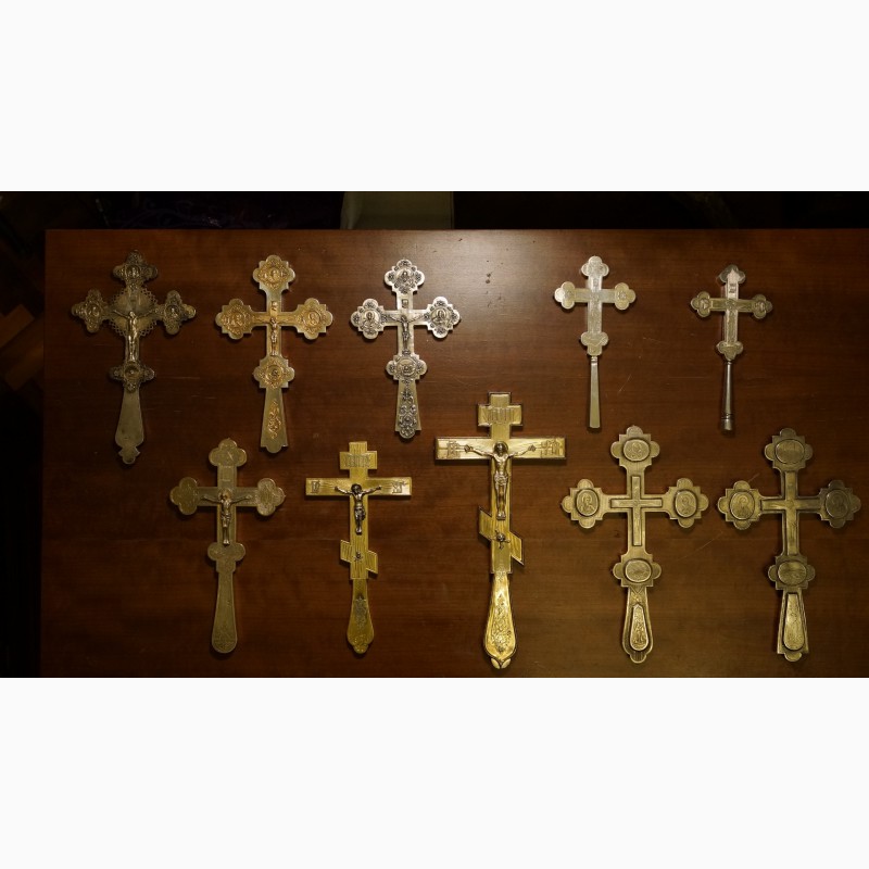 Фото 5. Коллекция из десяти старинных напрестольных крестов. Серебро 84 пробы. Россия, XIX век