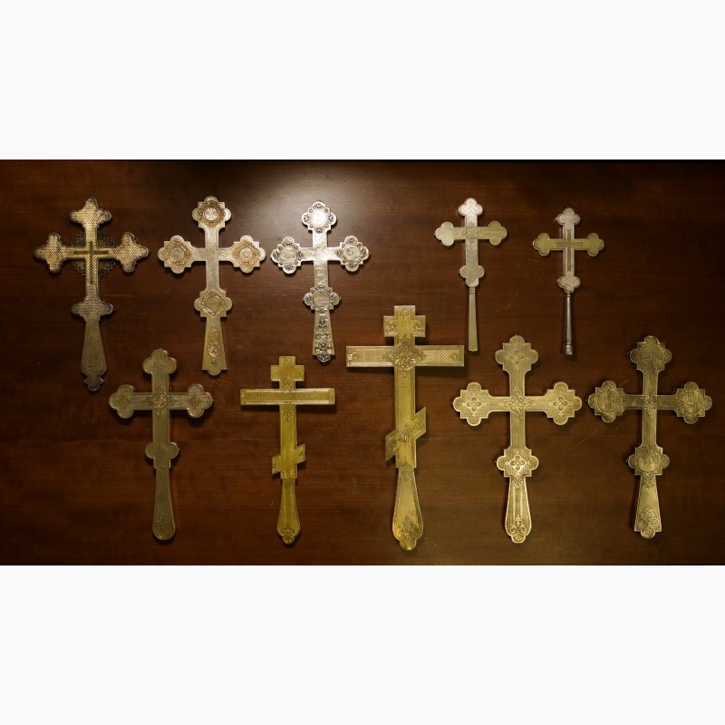 Фото 6. Коллекция из десяти старинных напрестольных крестов. Серебро 84 пробы. Россия, XIX век