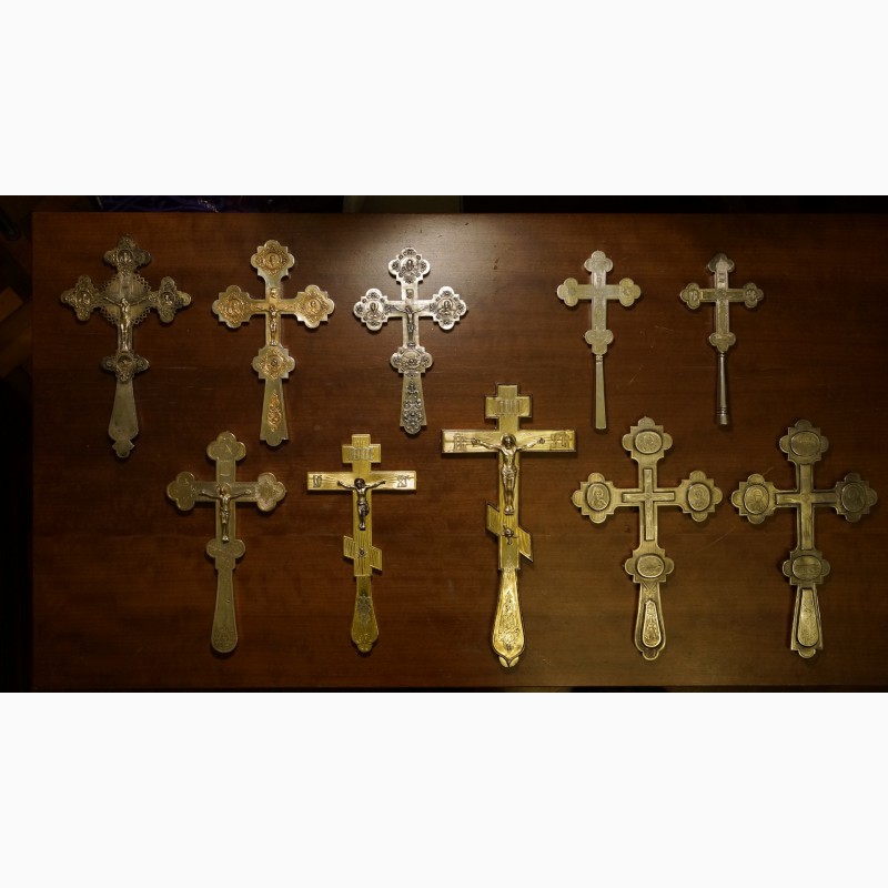 Фото 9. Коллекция из десяти старинных напрестольных крестов. Серебро 84 пробы. Россия, XIX век
