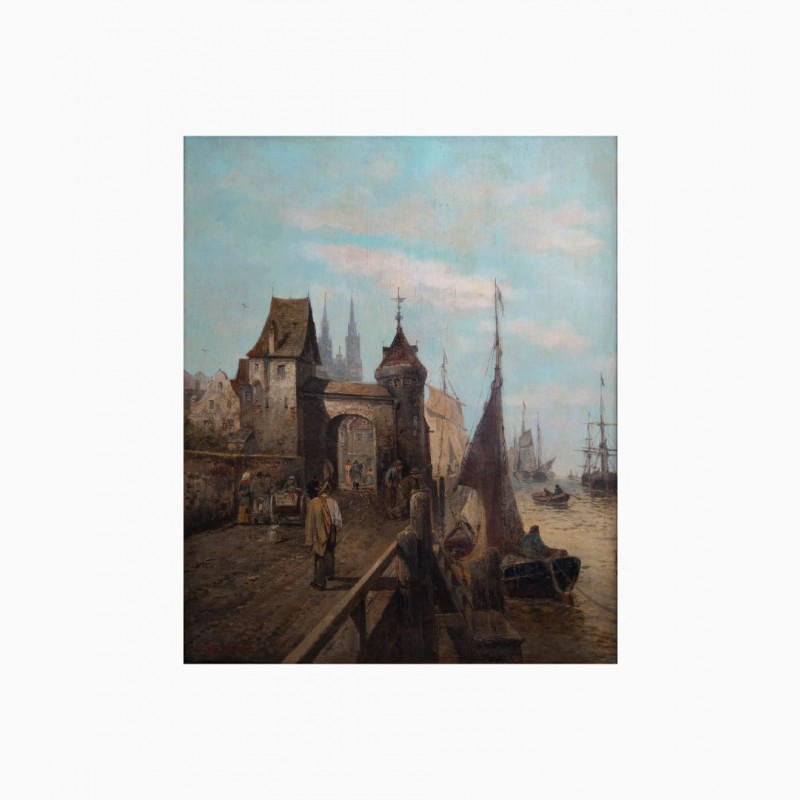 Фото 2. Продается Картина Старый порт Роттердама F.Dumont. Конец XIX века