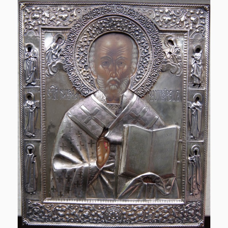 Фото 2. Подписной образ Святителя Николая Чудотворца в серебряном окладе. Москва, 1840 г