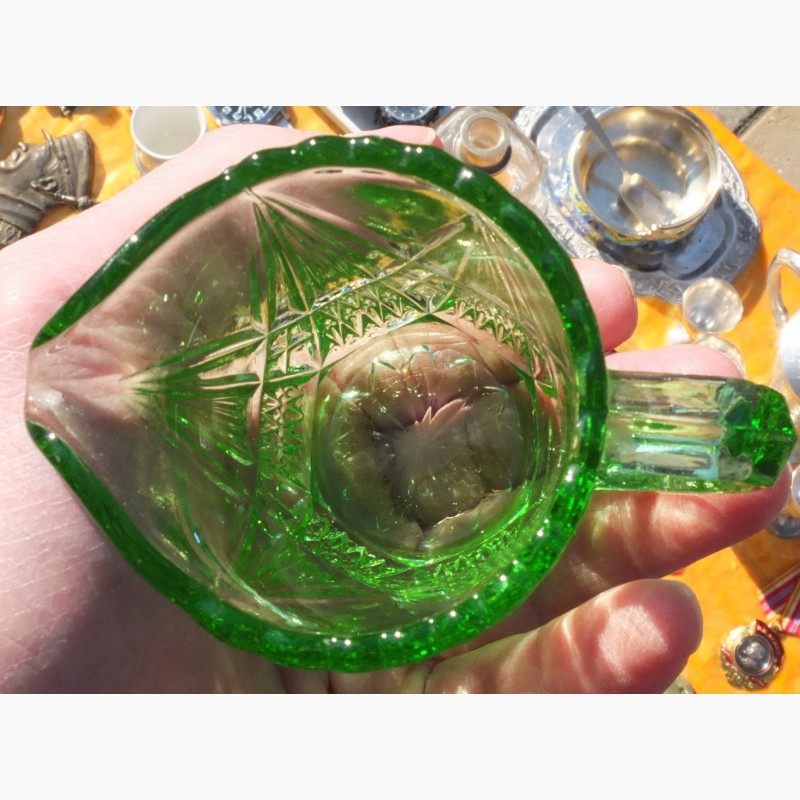 Фото 3. Стеклянный сливочник, урановое стекло, царская Россия редкий коллекционный