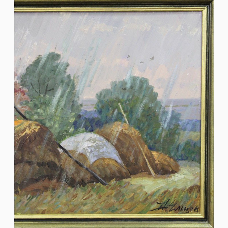 Сенокос в дождь. Картина стога. Стога сена на картинах художников. Сенокос дождь.