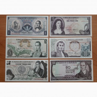 Колумбия, сет из 14-ти банкнот, 1973-2012, UNC
