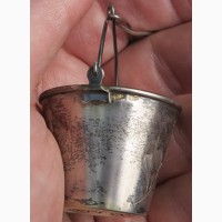 Серебряное чайное ситечко в форме ведерка, серебро 875 проба