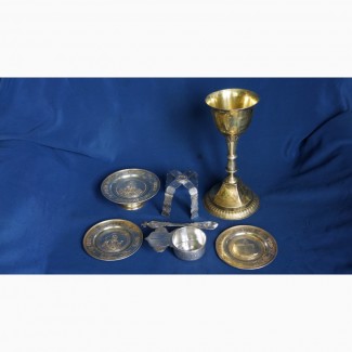Старинный евхаристический набор из семи предметов. Серебро «84». Россия, XIX век
