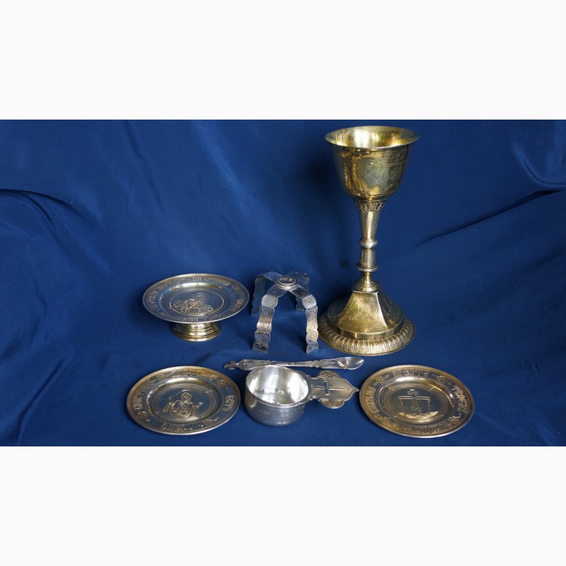 Фото 3. Старинный евхаристический набор из семи предметов. Серебро «84». Россия, XIX век